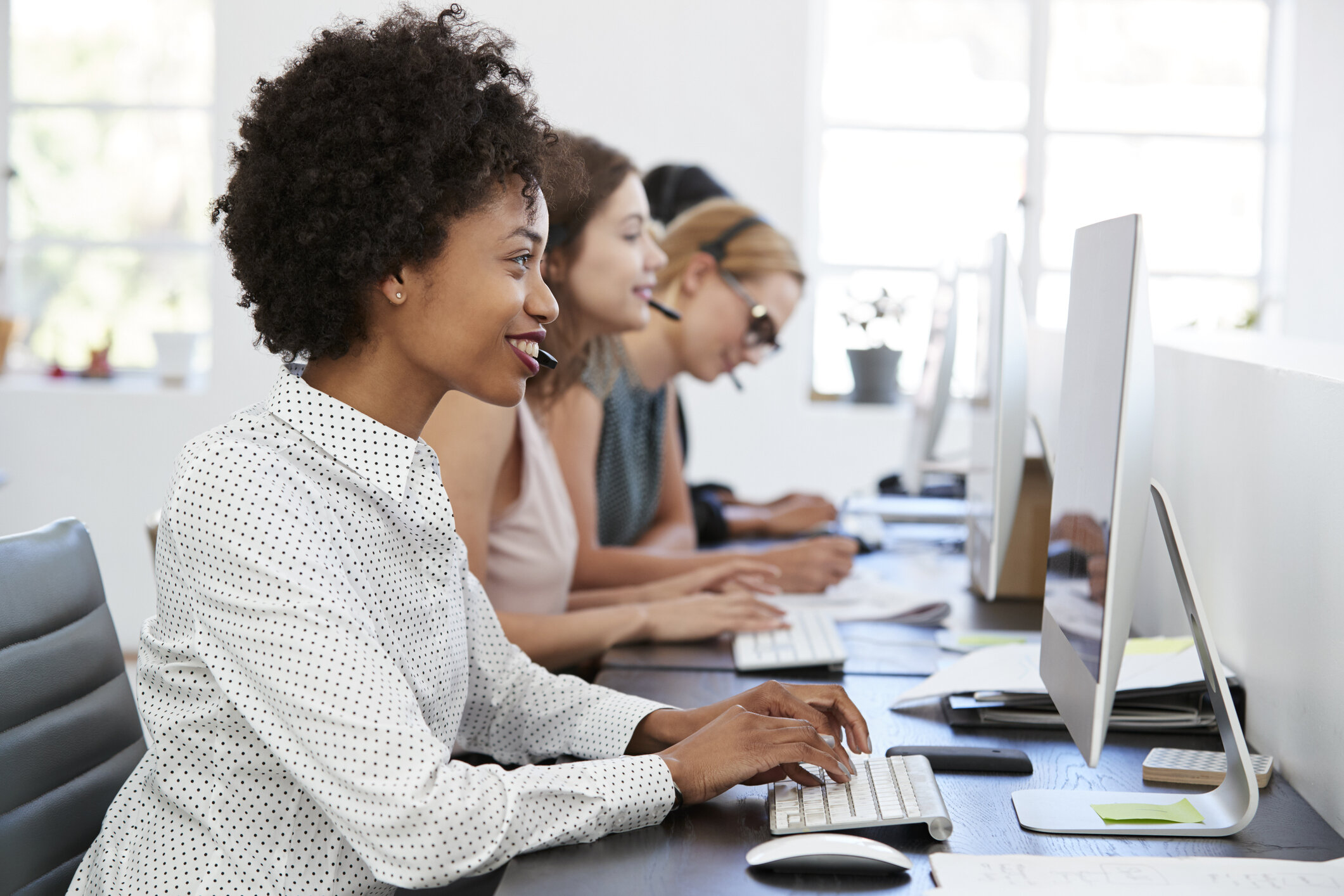 Call center employees working